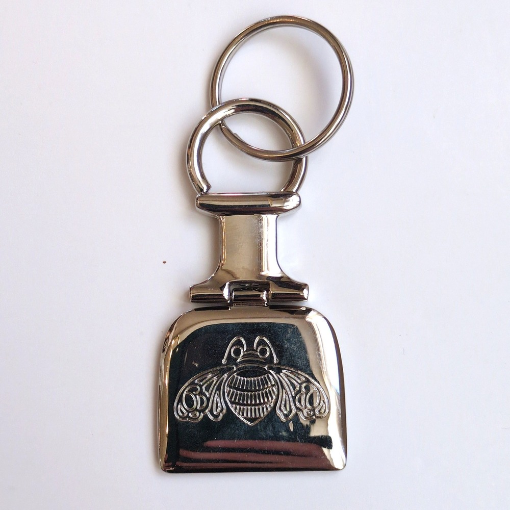 Patron Tequila Keychain Silver Metal Bee Logo Bottle Label Heavy Duty Keyring